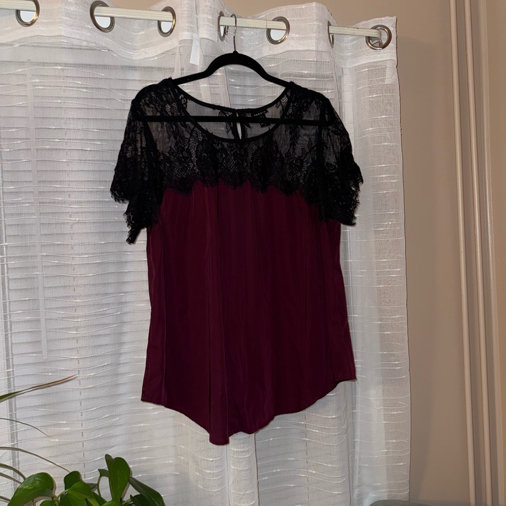 Torrid Black Lace and Burgundy Blouse